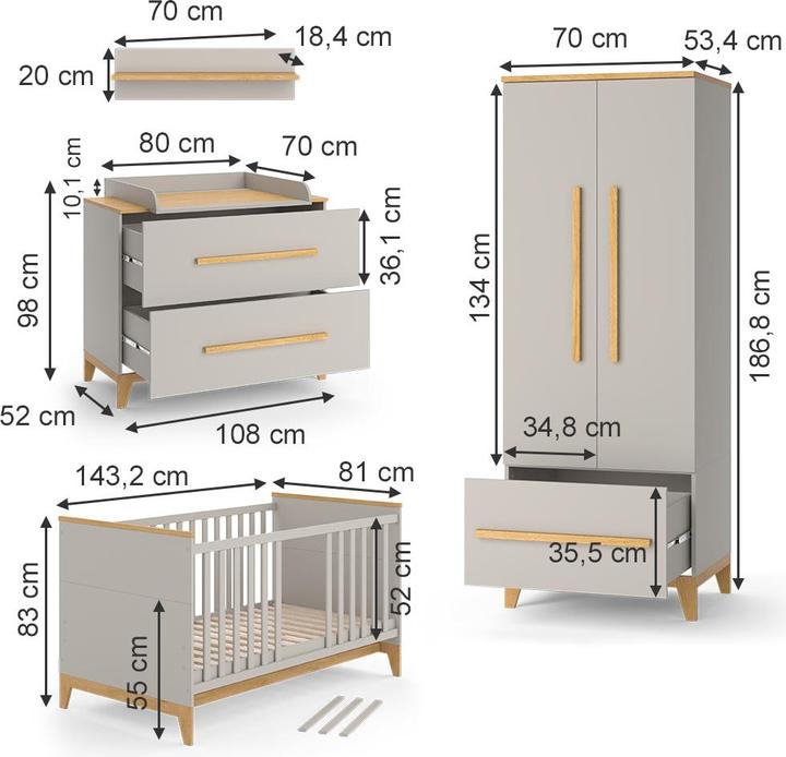 Image du produit VitaliSpa Kinderzimmer-Set Malia, Cashmere-Eiche, 5 Teile (Armoires pour enfant)