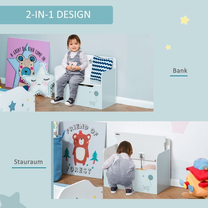 Produktbild Swisshandel24 Kindersitzbank mit Stauraum 2-in-1 Truhenbank Spielzeugkiste Aufbewahrungstruhe 3-6 Jahre Kindermöbe (Kindersitzgruppe)