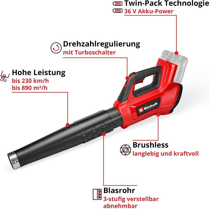 Produktbild Einhell PROFESSIONAL Akku-Laubbläser GP-LB 36/230 Li E BL, 3433650, Solo (Akkubetrieb, Laubbläser)