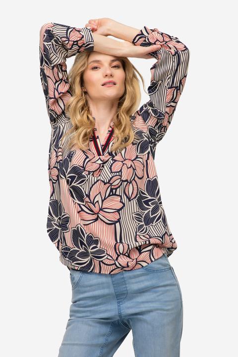 Actual product image Laurasøn Pinstripe Floral Long Sleeve V-Neck Blouse (L)