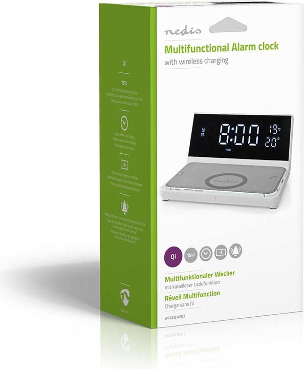 Produktbild Nedis Wecker Kabelloses Ladegreät Qi Zertifiziert 5/7.5/10 / 15 W USB-A Stecker 2 Alarmzeiten Snooze