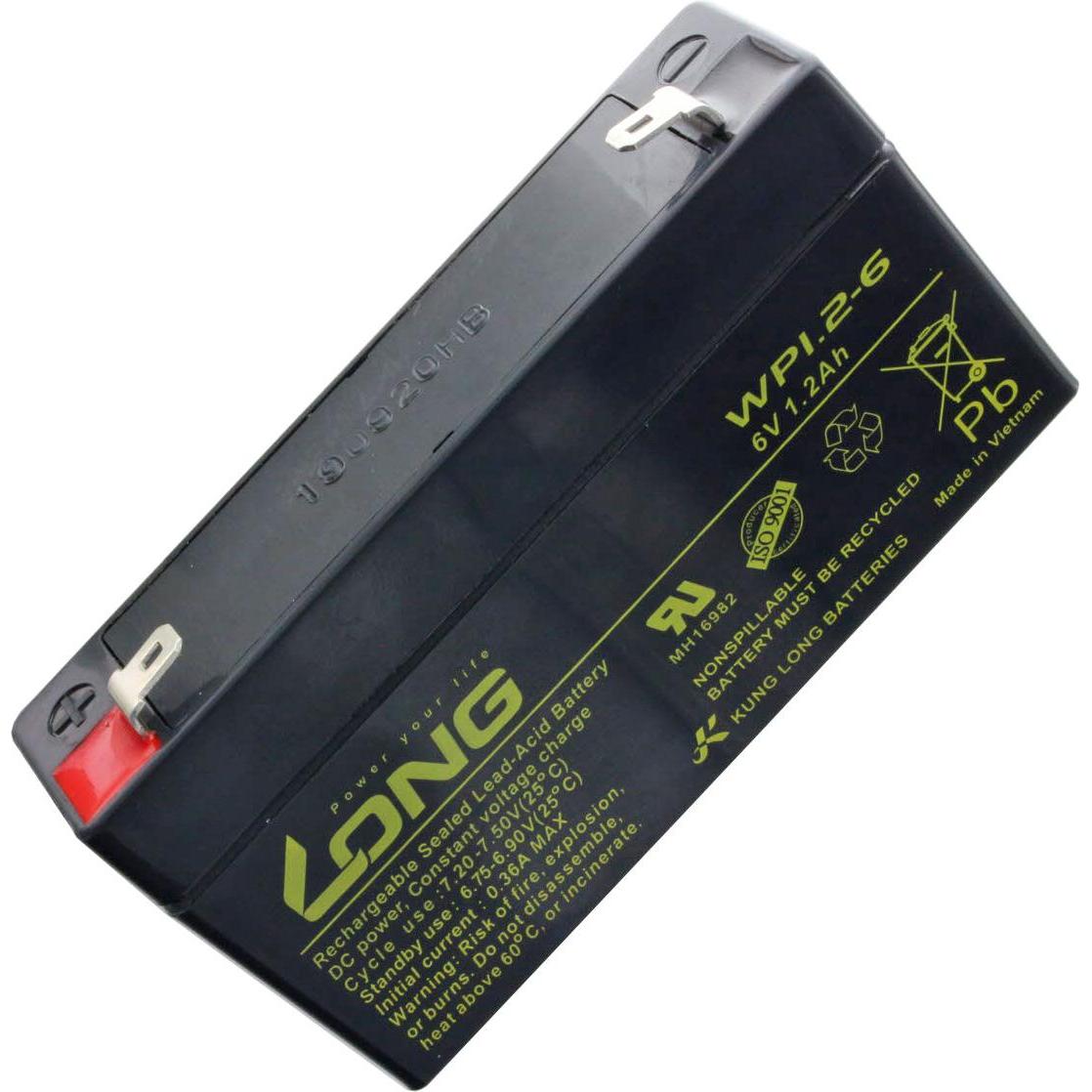 Kung Long, Batterieladegerät, WP1.2-6 Blei Akku 6 Volt 1.2Ah mit Faston 4,8mm Steckkontakt (6V)