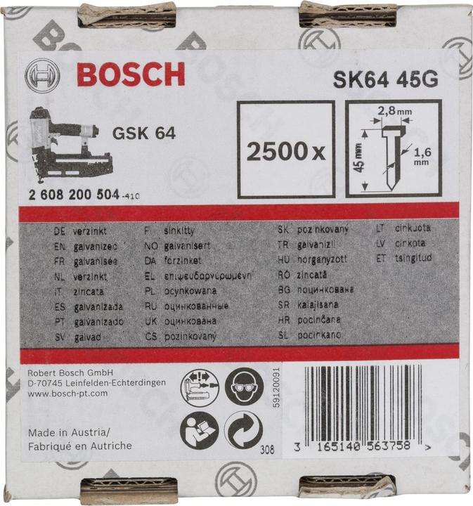 Produktbild Bosch Professional Zubehör Senkkopf-Stift SK64 45G, 1,6 mm, 45 mm, verzinkt