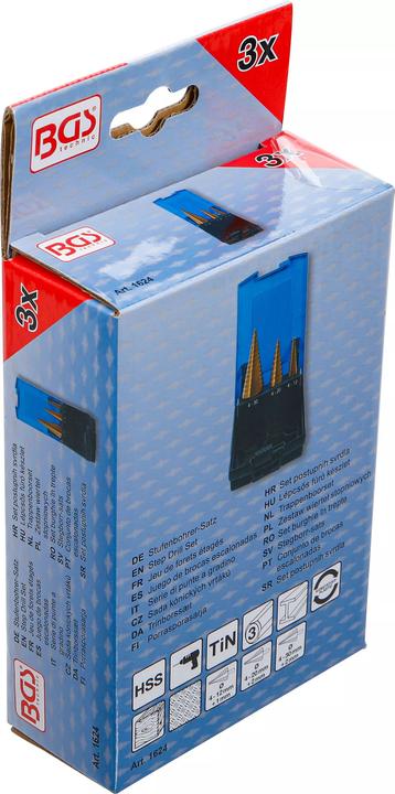 Image du produit BGS Jeu de forets étagés (4 mm, 5 mm, 7 mm, 8 mm, 9 mm, 10 mm, 11 mm, 12 mm, 14 mm, 16 mm, 18 mm, 20 mm, 22 mm, 24 mm, 26 mm, 28 cm, 30 mm)