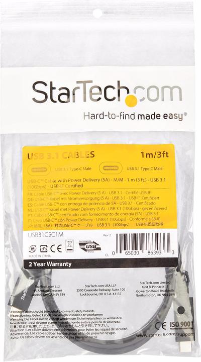 Produktbild StarTech USB C—Usb C (1 m, USB 3.2 Gen 2, 100 W)