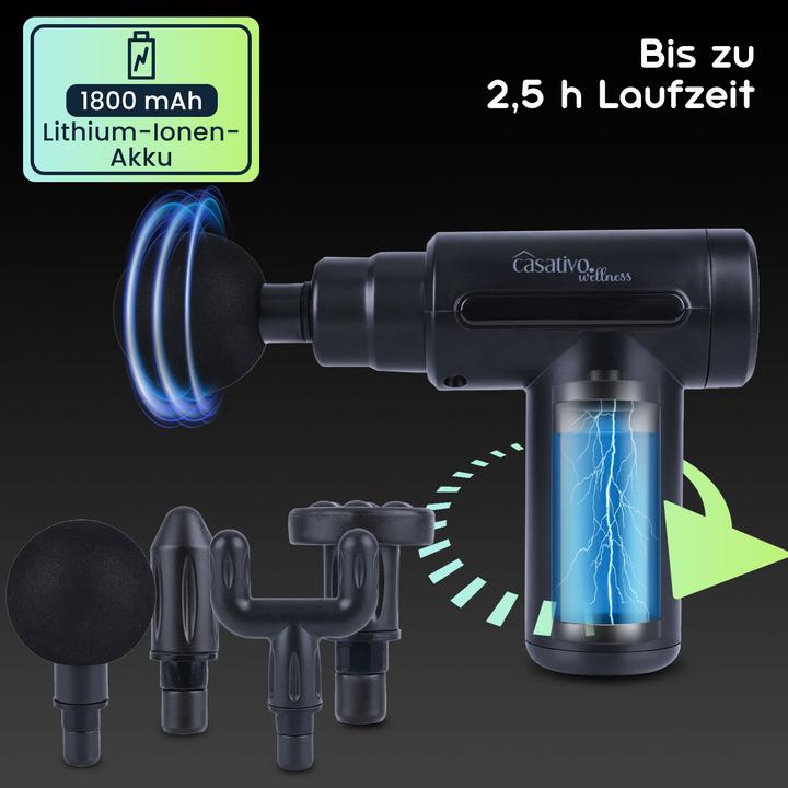 Actual product image Casativo Compact hand massage gun, rechargeable battery, with 4 attachments, USB-C, 25 W (6 Steps, 150 min)