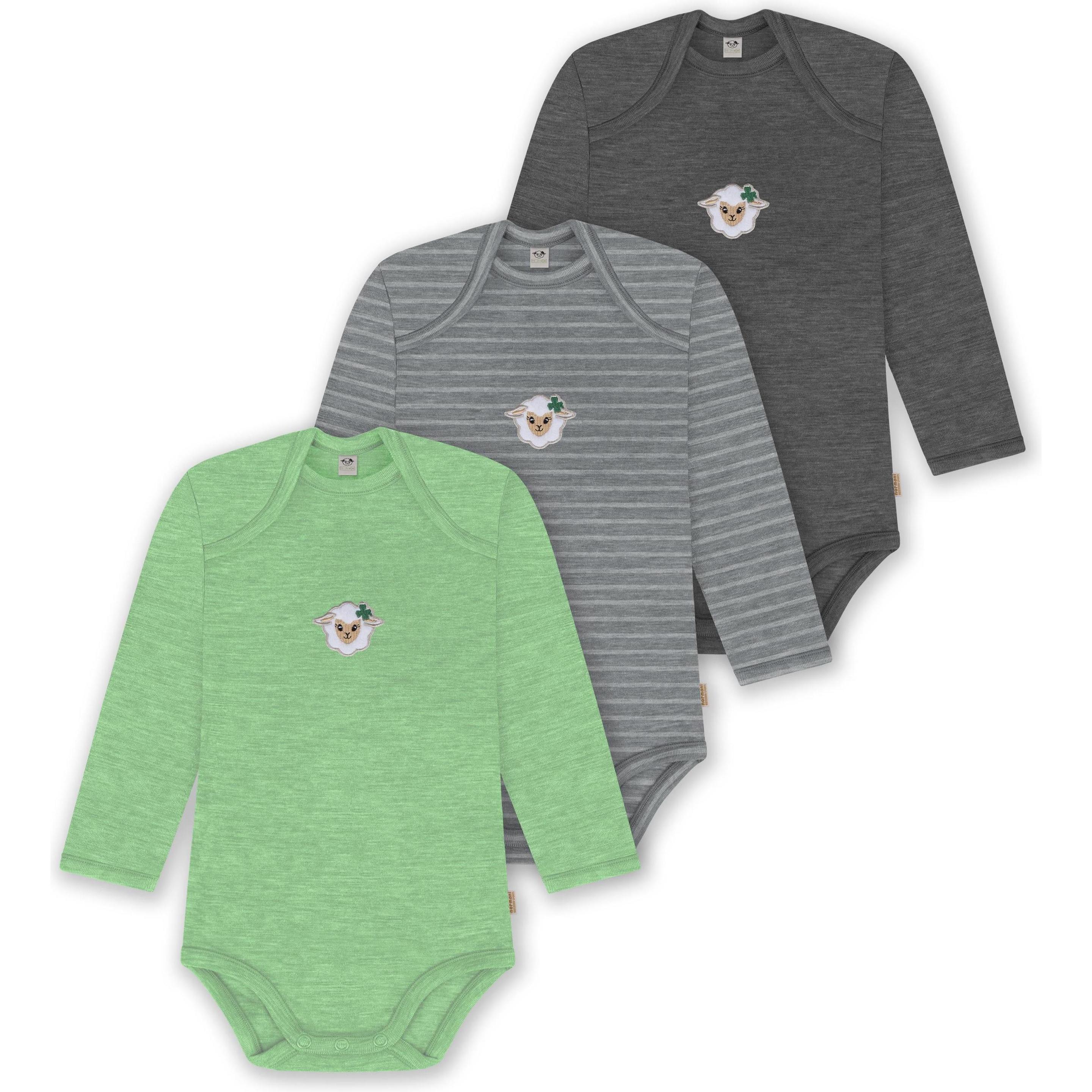 Normani, Herren, Body, 3er Pack Baby Merino Body Langarm „Auckland" - 9383, Grau, (56)