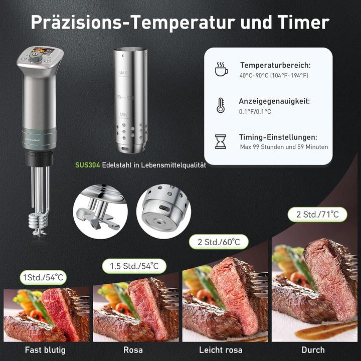 Actual product image KitchenBoss WLAN Sous Vide Roner Professional 1100 W, Wifi-Bedienung, IPX7 wasserdicht, LCD-Display, ultra-leise