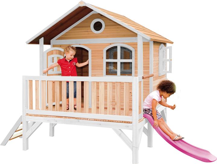 Produktbild Axi Stef Spielhaus Braun/weiss mit Lila Rutsche