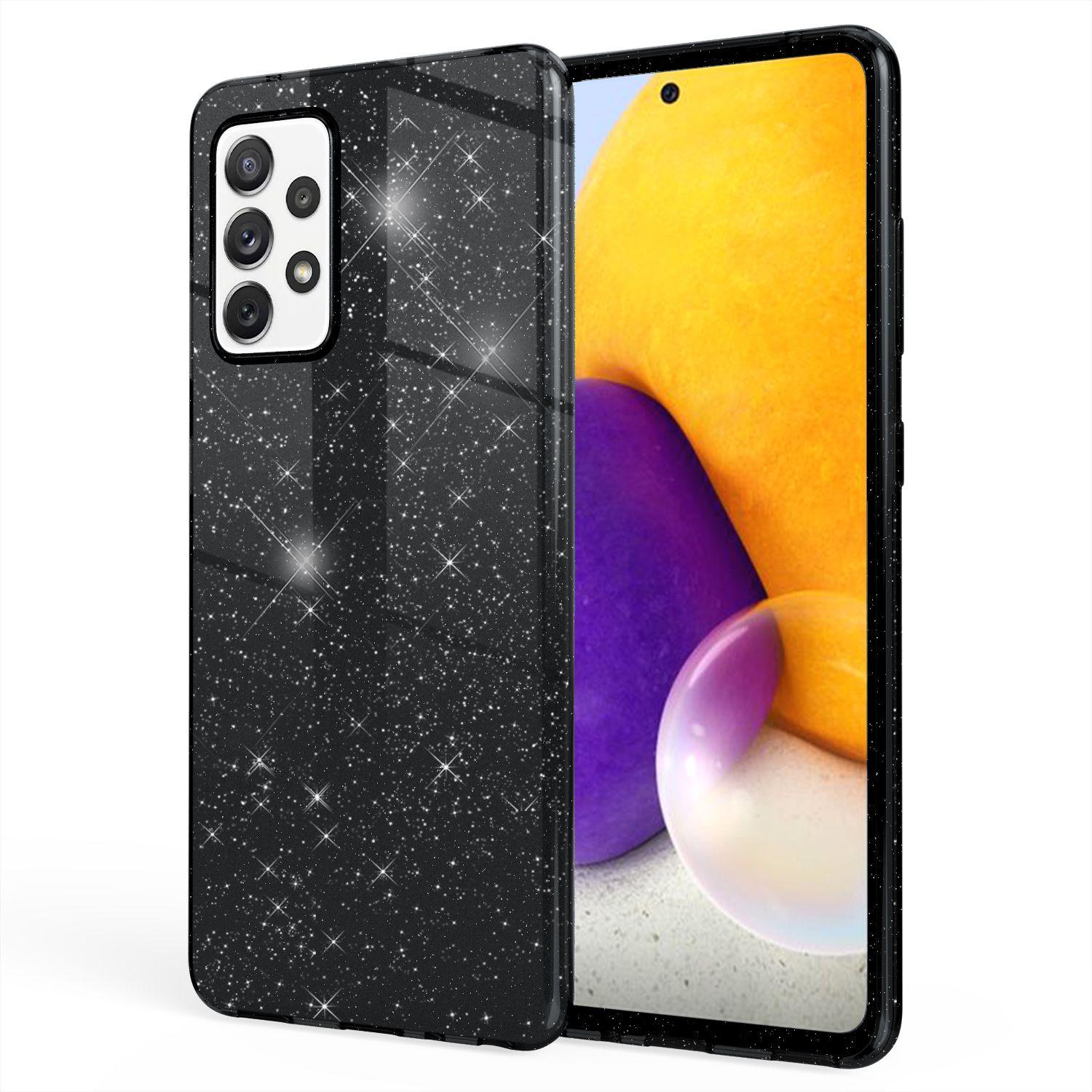 Nalia Glitzer Handyhülle (Samsung Galaxy A72), Smartphone Hülle, Schwarz