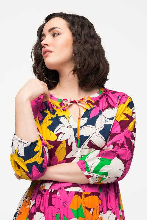 Produktbild Ulla Popken Kleid, Blüten, A-Linie, Tunika-Ausschnitt, 3/4-Arm (50, 52)