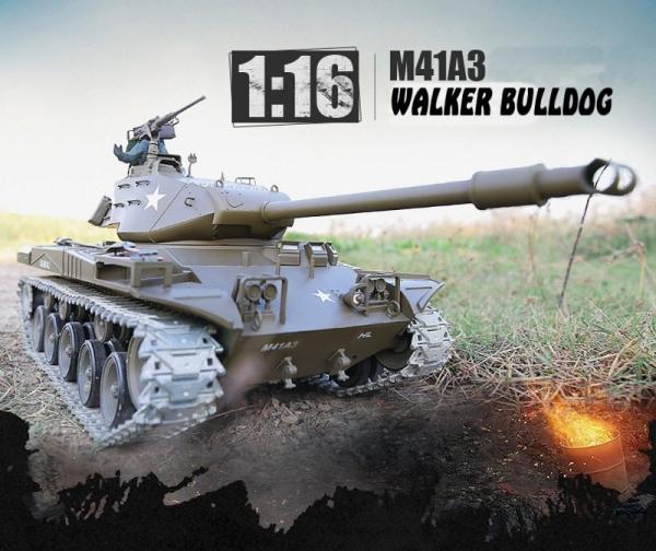 Immagine prodotto Es-toys Carro armato RC M41 A3 "WALKER BULLDOG" Heng Long 1:16 con R&S, cambio in metallo e cingoli in (RTR pronto all'uso)