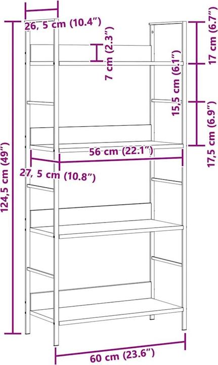 Produktbild vidaXL Standregal (27.60 x 27.60 x 124.50 cm)