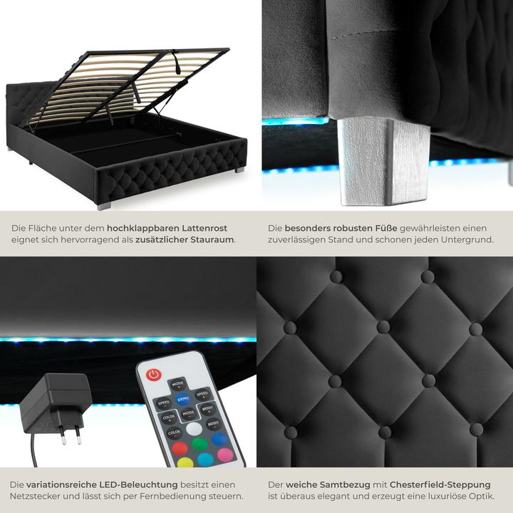 Actual product image tectake Ottoman Bed with LED strips & storage (180 x 200 cm)