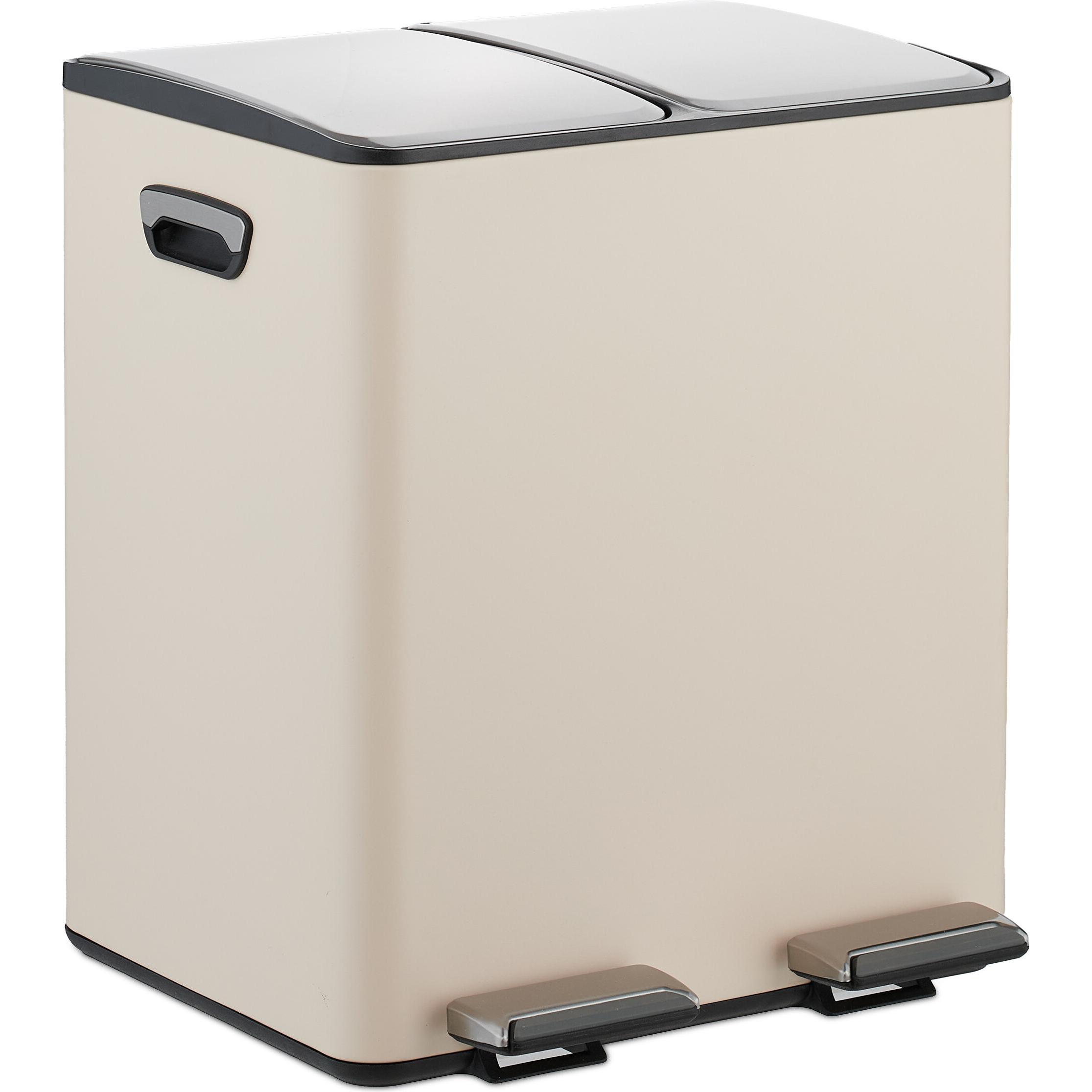 Relaxdays Mülleimer Küche 2x 15 Liter, Pattumiera, Beige, Argento