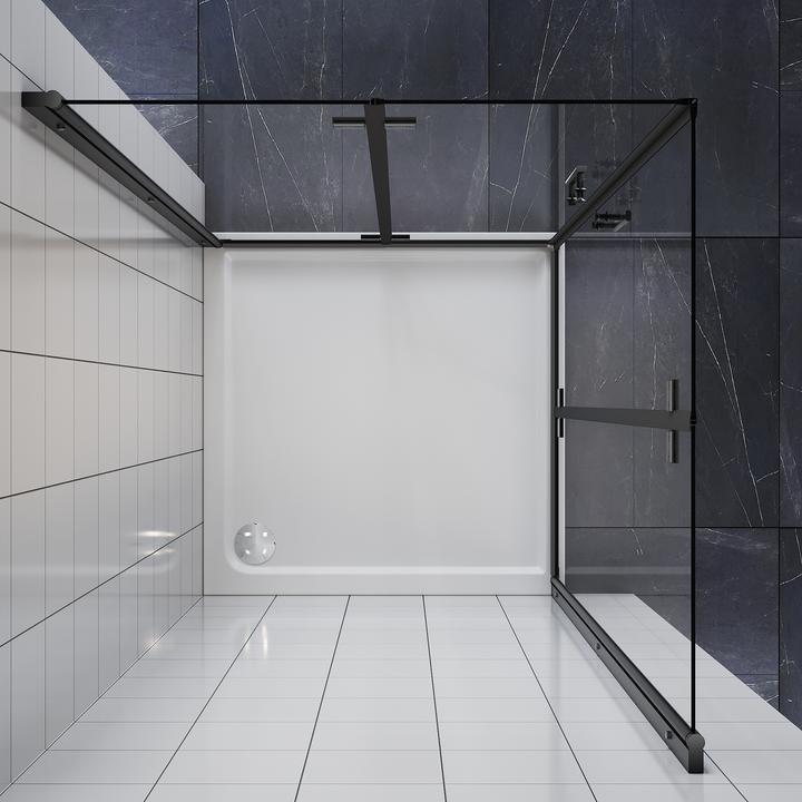 Image du produit SONNI Falttür, Duschabtrennung, Eckeinstieg, Duschkabine, 90 x 90 cm, schwarz, 6 mm, Glas, 180 Grad (90 cm, 90 cm, 195 cm)