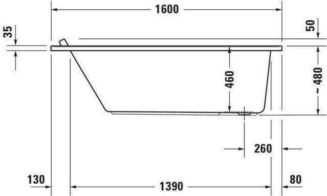 Immagine prodotto Duravit Vasca rettangolare STARCK 1 inclinazione posteriore 1600x700mm bianco (210 l, 160 cm, 70 cm)