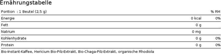 Nährwerte und Zutaten Four Sigmatic Mushroom Coffee Chaga Lions Mane (10 Stück, Sachet, 25 g)