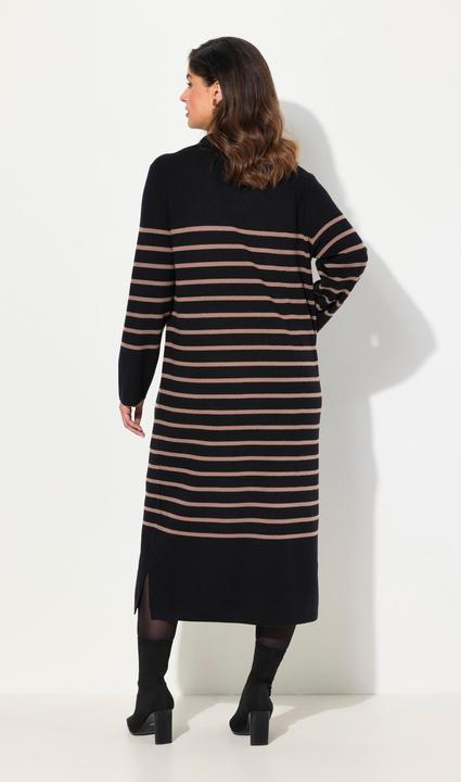 Immagine prodotto Ulla Popken Abito midi in maglia con righe, collo, scollo a V e maniche lunghe (60)