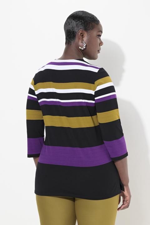 Immagine prodotto Ulla Popken Maglia in cotone Pima con righe, scollo a girocollo e maniche a 3/4 (58)
