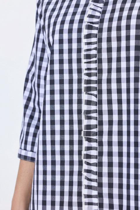 Actual product image Ulla Popken Checked Ruffle Trim 3/4 Sleeve Button-Down Shirt (46)