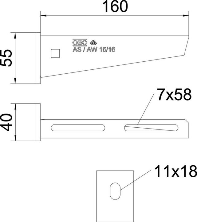 Actual product image OBO Bettermann Wall and stem cantilever AW 15/16 B160mm