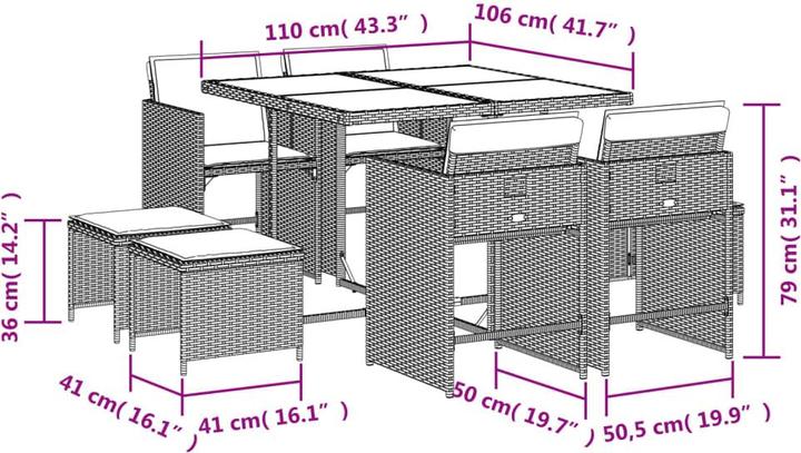 Image du produit VidaXL Meuble de jardin Ensemble de jardin 9pcs. noir Poly rotin (110 cm)