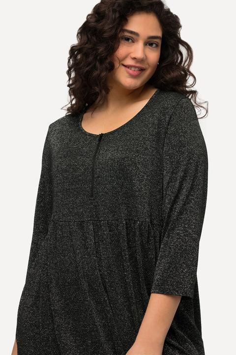 Image du produit Ulla Popken Robe midi en jersey à col rond et manches courtes, effet métallisé (50, 52)