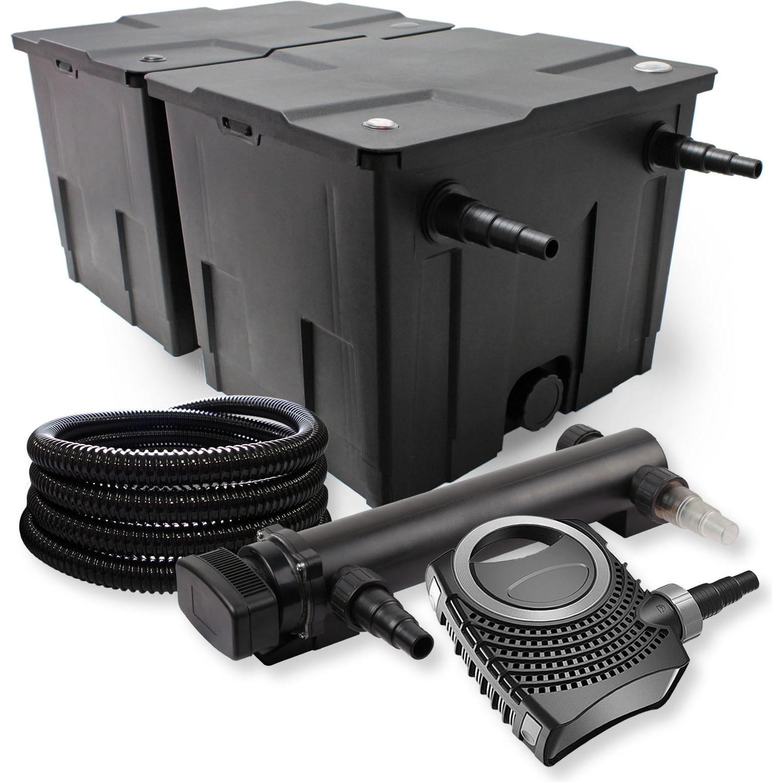 SunSun, Brunnen + Gartenteich, 2-Kammer Filter Set 60000l 36W UVC 3er Teich Klärer NEO8000 70W Pumpe Schlauch