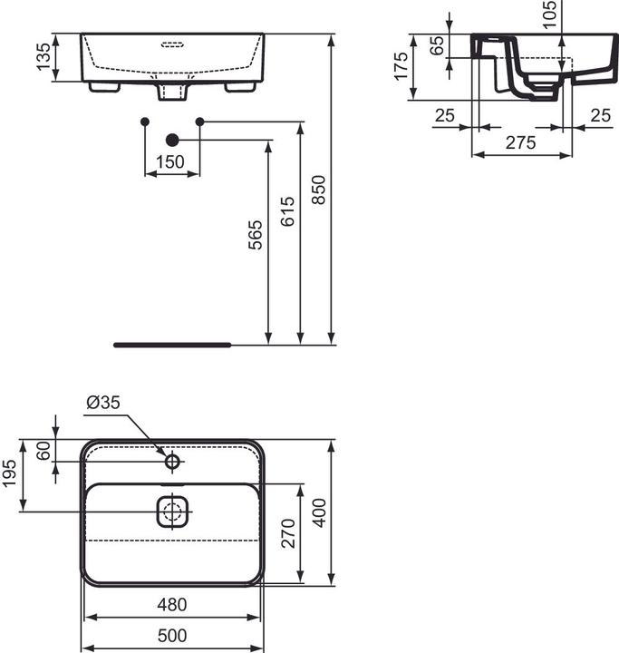 Produktbild Ideal Standard IDS Halbeinbauwaschtisch STRADA II 500x400x175mm weiss (400 mm, 500 mm)