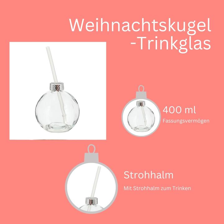 Actual product image Novaliv Tasse Glühwein 400 ml Personalisierte Weihnachtstasse mit Trinkhalm - Weihnachtskugel als Gl (400 ml, 1x)