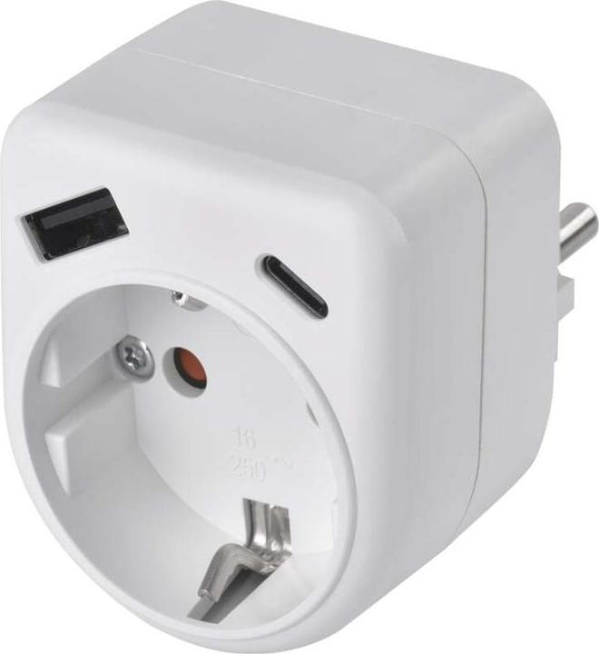 Image du produit Emos ADAPTOR 1×,1×USB-A+1×USB-C SCHUKO (CEE 7/3, 1x)