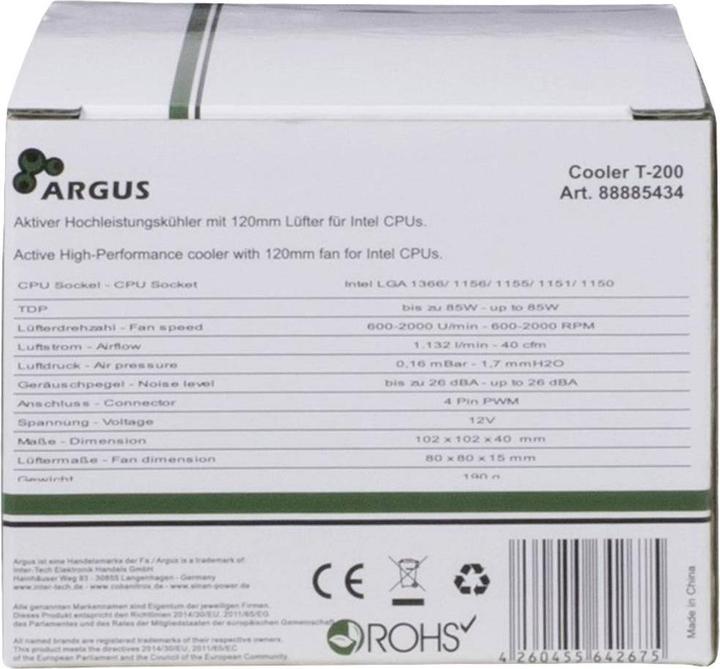 Produktbild Intertech Argus T-200 Aktiv all-in-one-CPU-Kuehler fuer nahezu alle gaengigen Prozessoren und eine TDP mit... (94 mm)