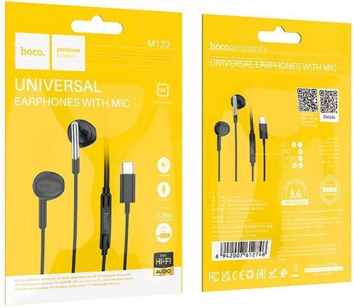 Actual product image Hoco Wired headphones EOL wire earphones Type C with microphone M123 black