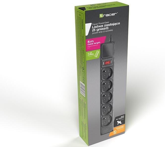 Productafbeelding Tracer Overspanningsbeveiliging PowerGear 5 m zwart (5 stopcontacten) (5x, CEE 7/4, 5 m)