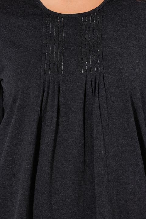 Immagine prodotto Ulla Popken Maglia dal taglio svasato con pieghe, perline, scollo a girocollo e maniche lunghe (42, 44)