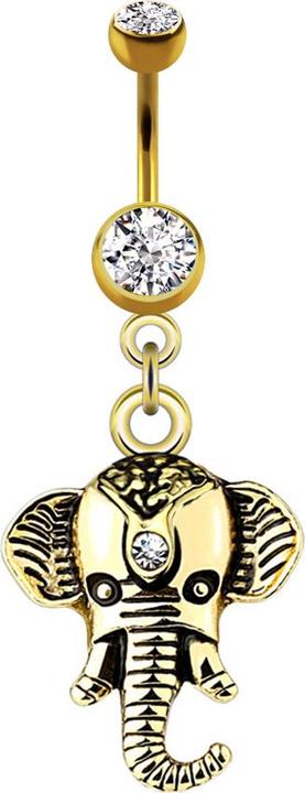 Produktbild Star Piercing Banane 14k vergoldet mit Anhänger Elefant (Messing, Chirurgenstahl 316L)