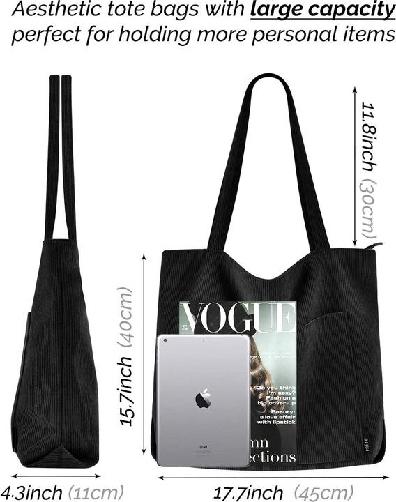 Produktbild Only-Bags.Store cord Tasche Umhängetasche mit Reissverschluss, Gross Shopper Tasche Tote Bag Handtasche
