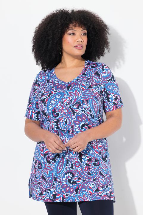 Produktbild Ulla Popken Longshirt, gemustert, A-Linie, V-Ausschnitt, Halbarm (68)