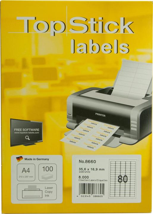 Produktbild TopStick Universal-Etiketten, 35,6 x 16,9 mm, weiss selbstklebend, permanent haftend