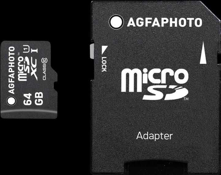 AGFAPHOTO MicroSDXC UHS-I 64GB High Speed Class 10 U1 + Adapter (64 GB, microSDXC, U1, UHS-I)
