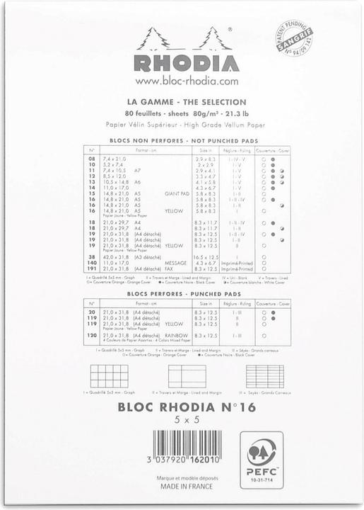 Image du produit Rhodia Blocs agrafés 80 g Basics (A5, Quadrillé, Couverture souple)