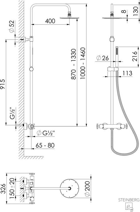 Productafbeelding Steinberg 250 serie douchesysteem, met thermostatische mengkraan, Easy Clean, 2502721