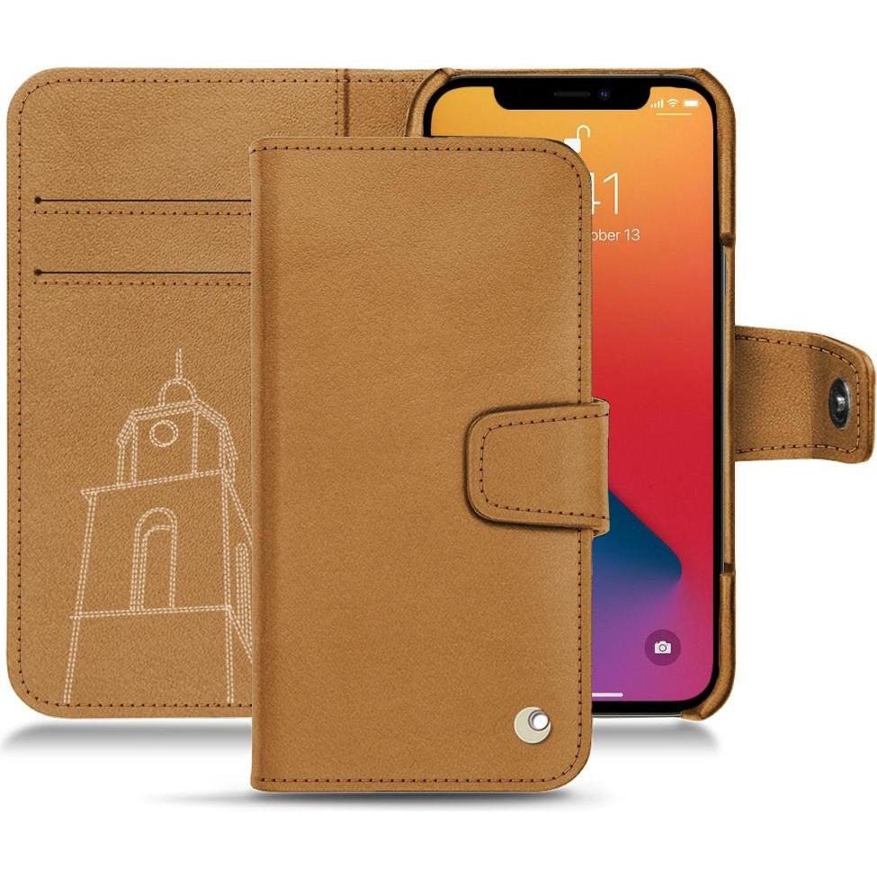 Noreve Lederschutzhülle Wallet (Apple iPhone 13 Pro Max), Smartphone Hülle, Braun