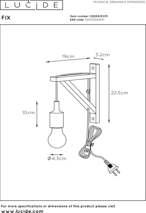 Actual product image Lucide Wall light (E27)