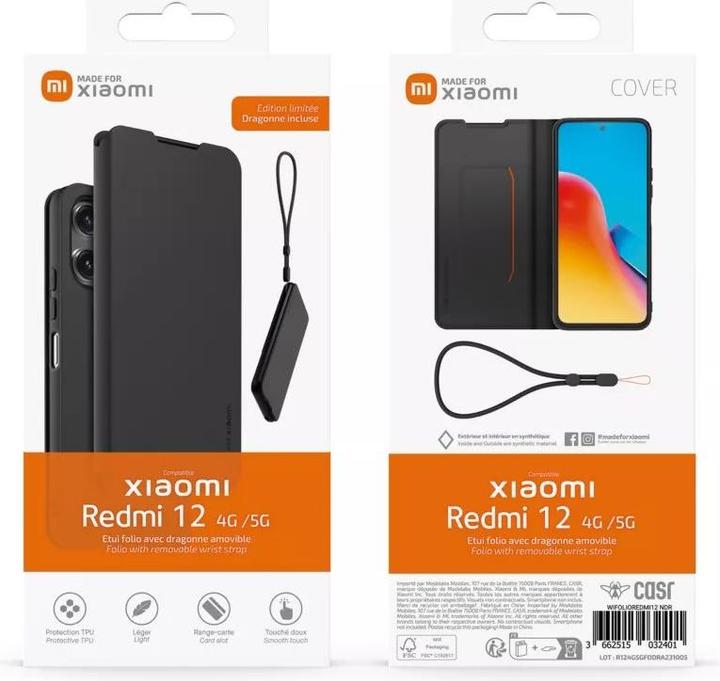 Actual product image Xiaomi Made for Bookcase with Necklace for Redmi 12 - black (Xiaomi Redmi 12 5G)