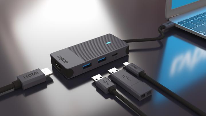 Produktbild Rapoo USB-C Multiport Adapter, 4-in-1, grau (USB-C, 4 Ports)