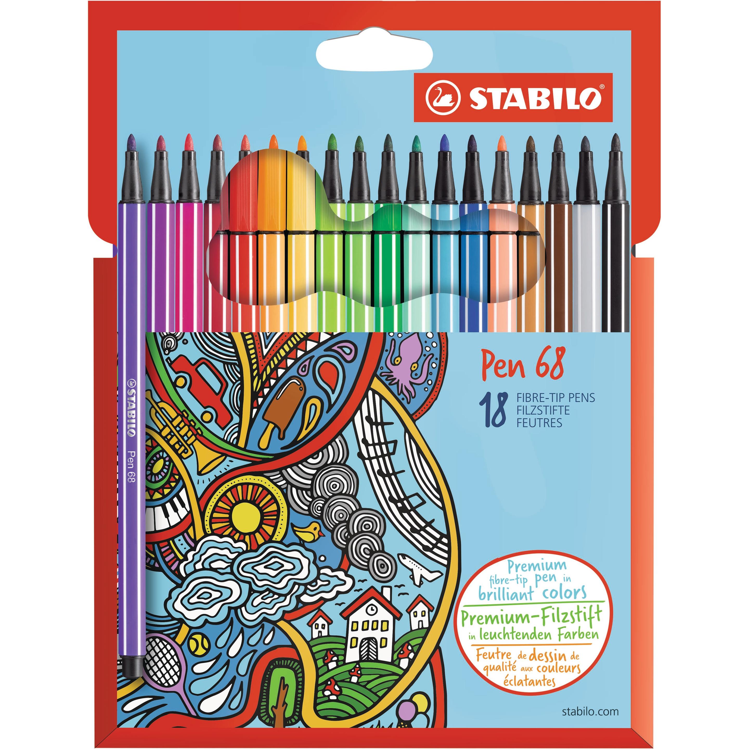 STABILO, Malstifte, Pen 68 Premium-Filzstift (Mehrfarbig, 18 x)