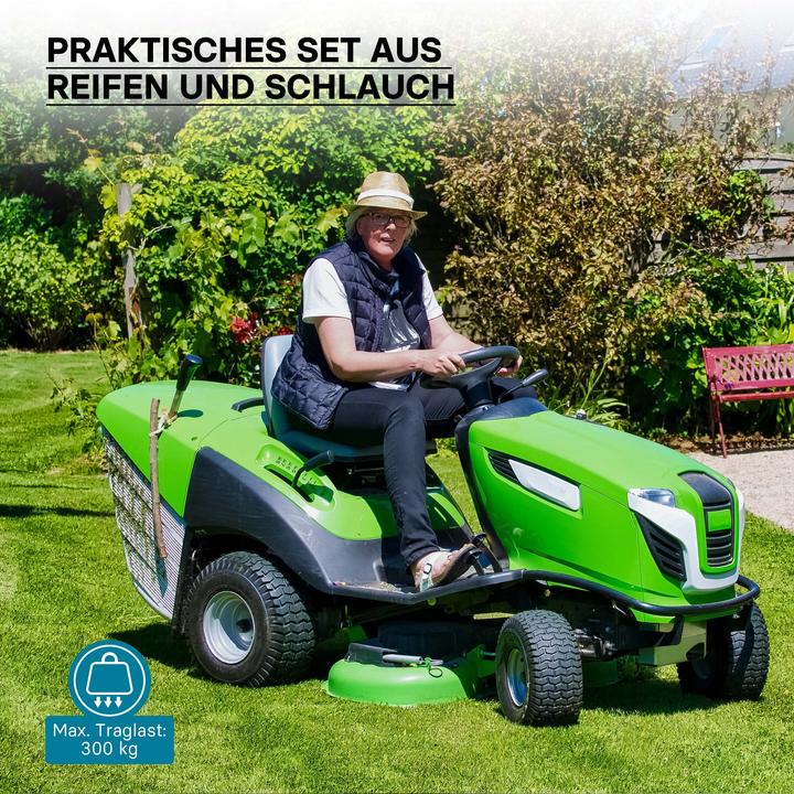 Produktbild Wiltec Reifen für den Aufsitzmäher 16x6.50-8 4pr mit Schlauch Winkelventil Komplettrad (Rasentraktor, Traktorzubehör)