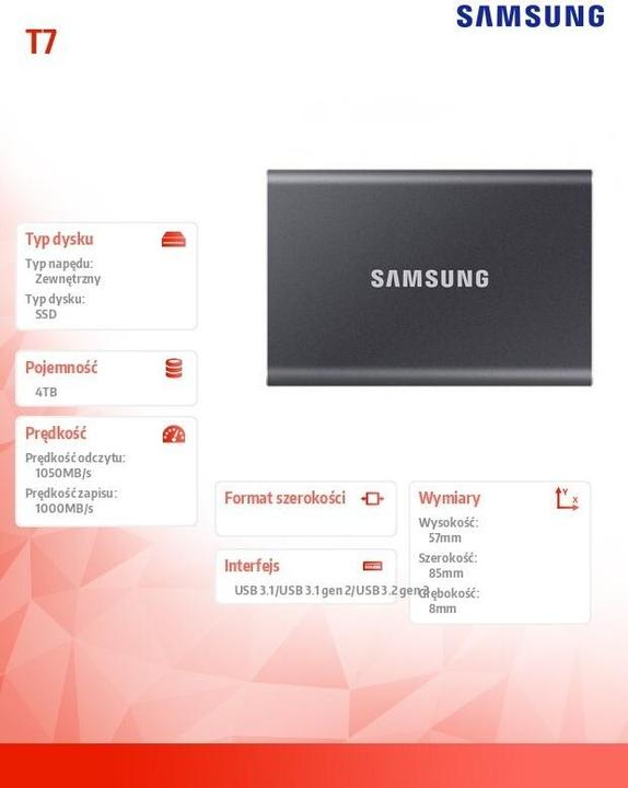 Actual product image Samsung Portable T7 Titan Grey (4 TB)